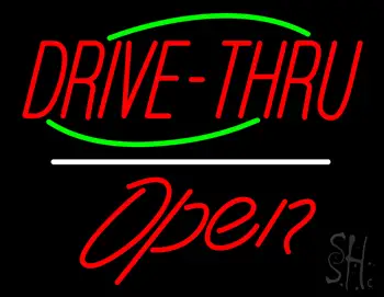 Drive-Thru Open White Line LED Neon Sign
