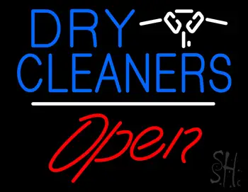 Dry Cleaners Logo Open White Line LED Neon Sign