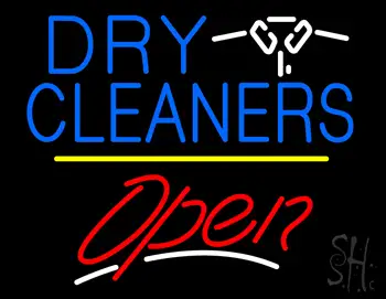 Dry Cleaners Logo Open Yellow Line LED Neon Sign