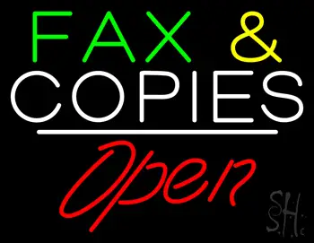 Fax and Copies Open White Line LED Neon Sign