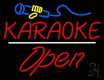 Karaoke Logo Open White Line LED Neon Sign