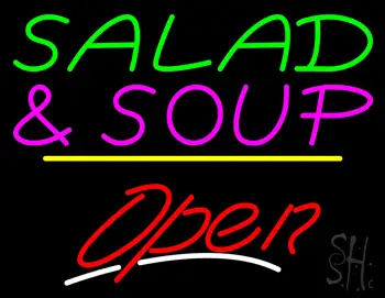 Salad & Soup Open Yellow Line LED Neon Sign