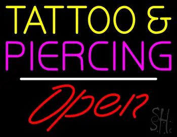 Tattoo and Piercing Open White Line LED Neon Sign