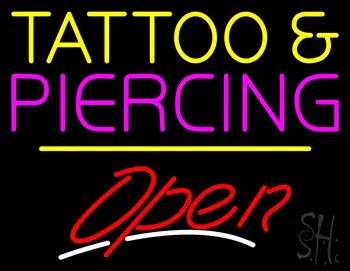 Tattoo and Piercing Open Yellow Line LED Neon Sign