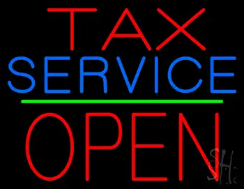 Tax Service Block Open Green Line LED Neon Sign