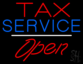 Tax Service Open White Line LED Neon Sign