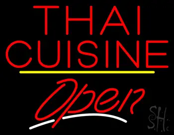 Red Thai Cuisine Open Yellow Line LED Neon Sign