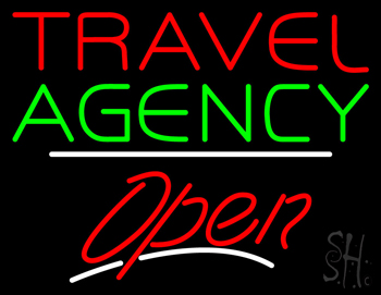 Travel Agency Open White Line LED Neon Sign