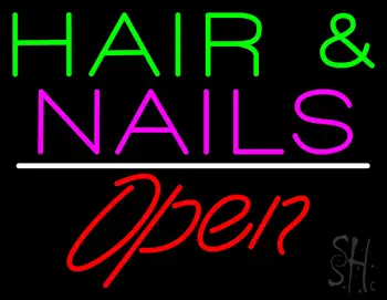 Hair and Nails Open White Line LED Neon Sign