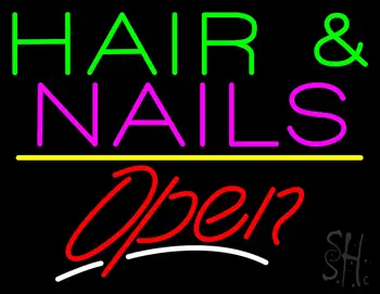Hair and Nails Open Yellow Line LED Neon Sign