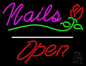 Nails Open White Line Flower Logo LED Neon Sign
