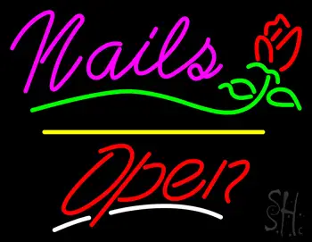 Nails Open Yellow Line Flower Logo LED Neon Sign