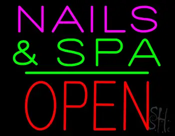 Nails and Spa Block Open Green Line LED Neon Sign