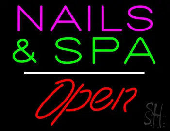 Nails and Spa Open White Line LED Neon Sign