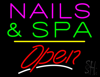 Nails and Spa Open Yellow Line LED Neon Sign