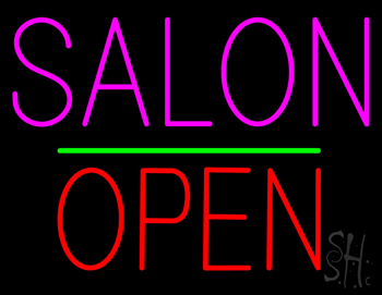 Salon Block Open Green Line LED Neon Sign