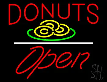 Donut Red and Logo Open White Line LED Neon Sign