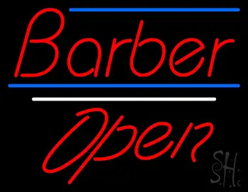 Red Barber Open Blue Lines LED Neon Sign