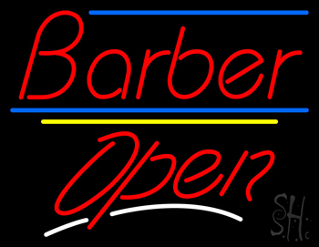 Red Barber Open Blue Yellow Lines LED Neon Sign