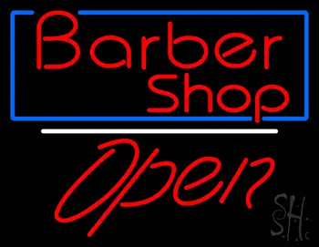 Red Barber Shop Open with Blue Border LED Neon Sign