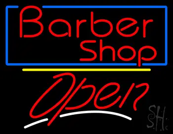 Barber Shop Blue Border Open LED Neon Sign