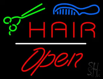 Hair Scissors Comb Open White Line LED Neon Sign