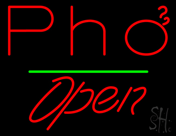 Red Pho Open Green Line LED Neon Sign