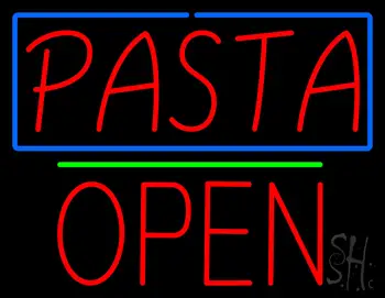 Red Pasta with Blue Border Block Open LED Neon Sign