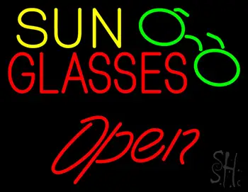 Yellow Sun Red Glasses Logo Open LED Neon Sign