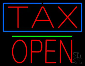 Red Tax Blue Border Block Open LED Neon Sign