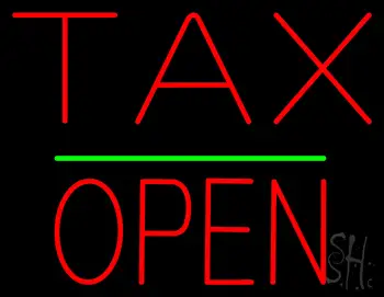 Red Tax Block Open Green Line LED Neon Sign