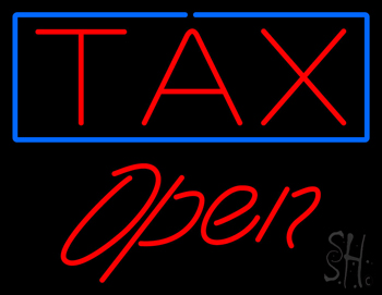 Red Tax Blue Border Open LED Neon Sign