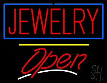 Jewelry Blue Border Open Yellow Line LED Neon Sign