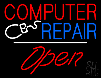 Computer Repair Open White Line LED Neon Sign