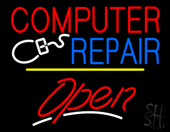 Computer Repair Open Yellow Line LED Neon Sign