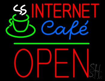 Internet Cafe Block Open Green Line LED Neon Sign