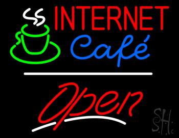 Internet Cafe Open Yellow Line LED Neon Sign