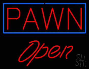 Red Pawn Blue Border Open LED Neon Sign