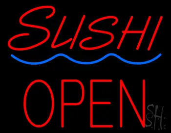 Red Sushi Block Open Blue Curve LED Neon Sign