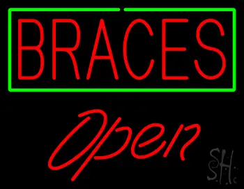 Red Braces Green Border Open LED Neon Sign