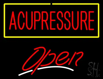 red Acupressure Yellow Border White Line Open LED Neon Sign