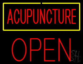 Red Acupuncture Yellow Border Block Open LED Neon Sign