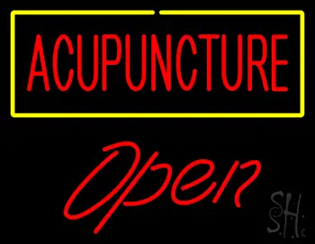 Red Acupuncture Yellow Border Open LED Neon Sign