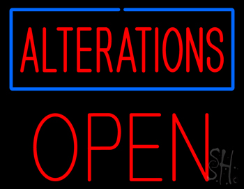 Red Alterations Blue Border Open LED Neon Sign