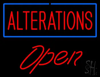 Red Alterations Blue Border Slant Open LED Neon Sign