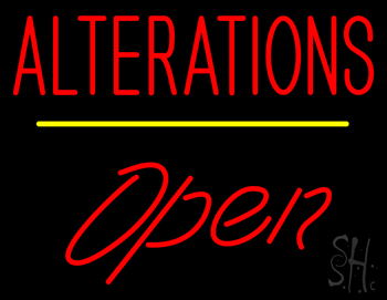 Red Alterations Yellow Line Open LED Neon Sign