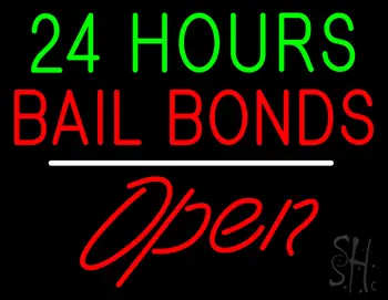 24 Hours Bail Bonds Open White Line LED Neon Sign