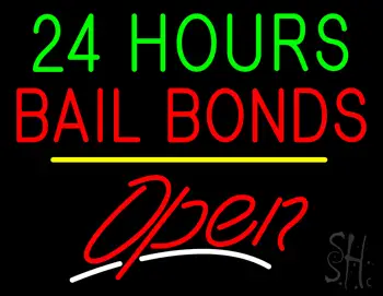 24 Hours Bail Bonds Open Yellow Line LED Neon Sign