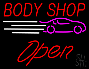 Red Body Shop Open Logo LED Neon Sign