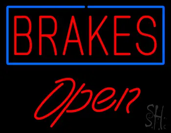 Brakes Blue Border Open LED Neon Sign